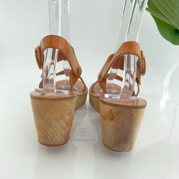 Ancient Greek Sandals Women's Sandal Size 37 7 Saddle Tan Leather Slingback Wood - Picture 7 of 16